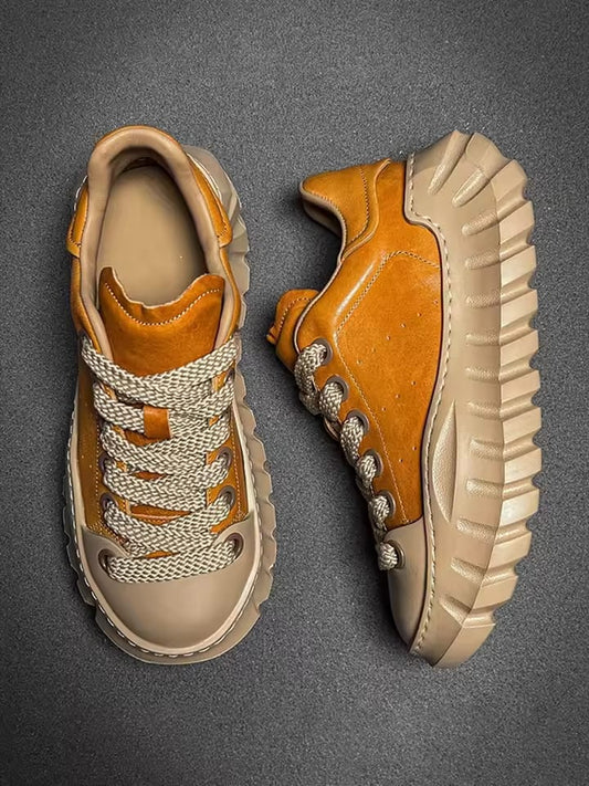 2025 Retro Luxury leather men's shoes Design Original brand Platform lace-up casual shoes Man Fashion comfort sneaker